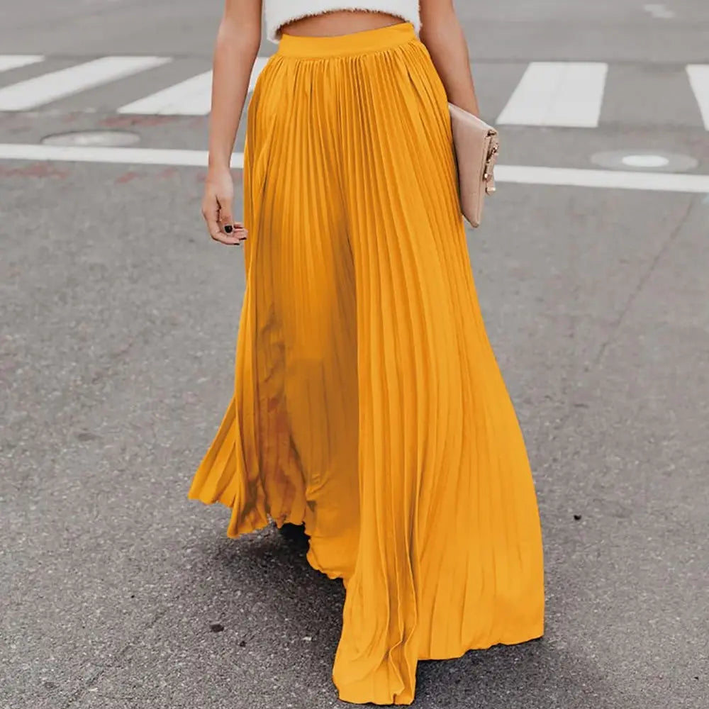 Ebossy Women's High Waist Flowy Pleated Chiffon Maxi Skirt - Casual Loose Fitted, Elastic Waist, Summer Fall Winter Wear, Basic Minimalist Design Womenswear,back to school shopping