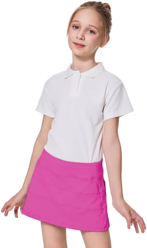 Girls Pleated Tennis Skirts High Waisted Athletic Golf Skorts with Pockets School Skirt Built in Shorts for Teen Kids