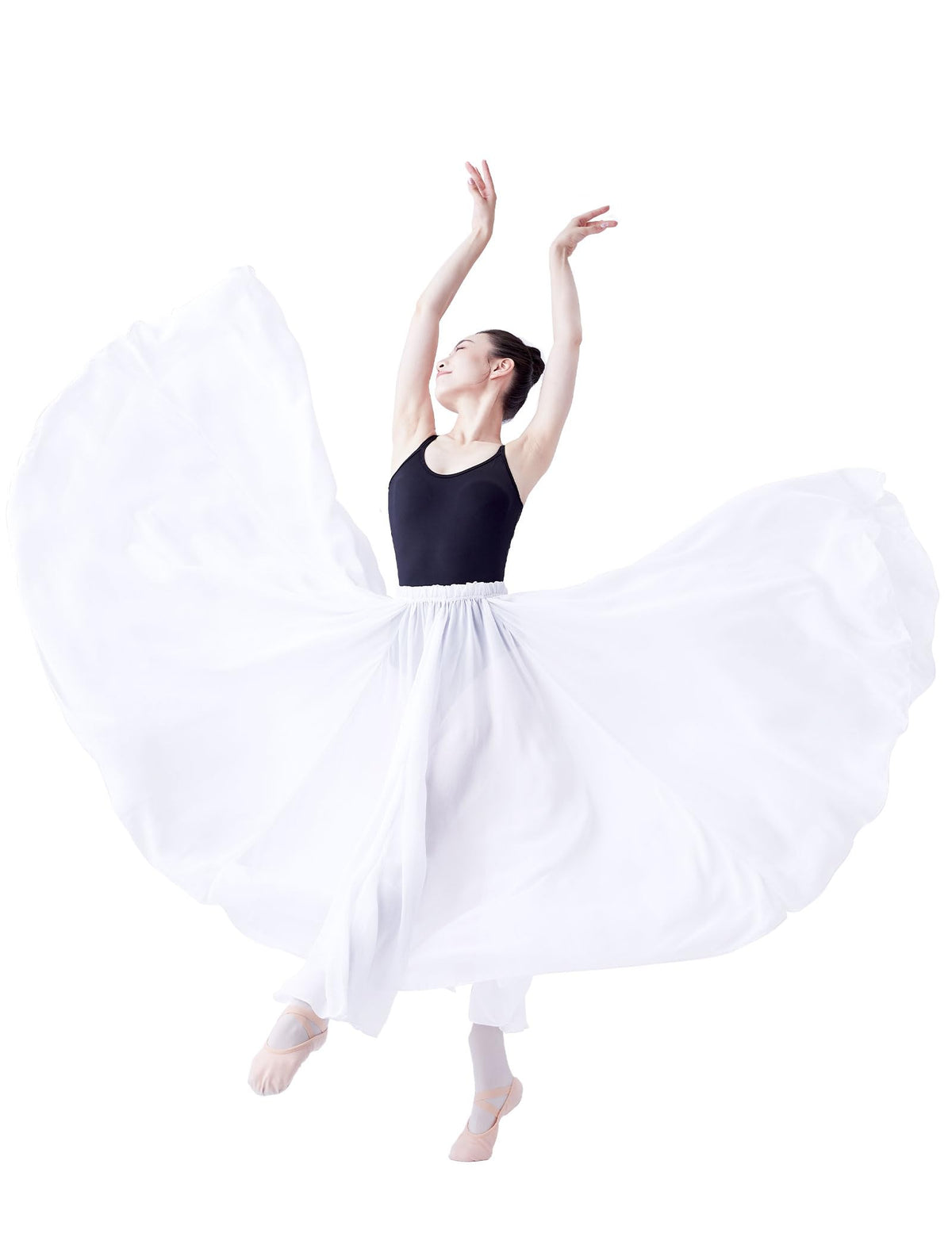 720 Degree Lyrical Dance Skirt for Women, Elastic Waist Long Dance Skirt for Ballet Belly Photography Performance