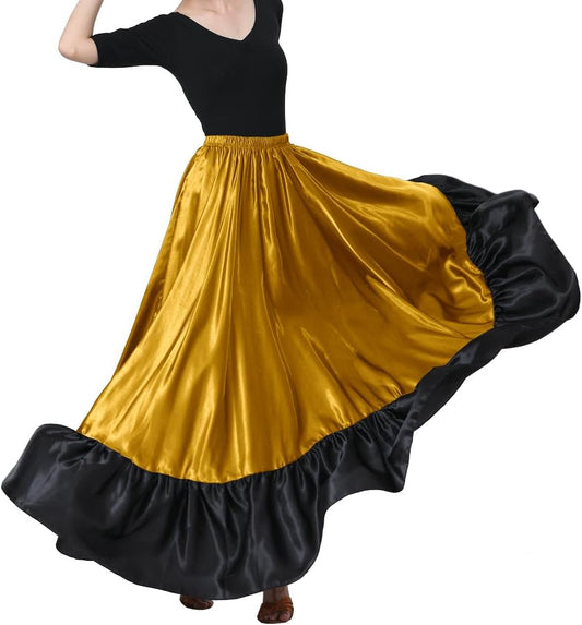 38" Satin Ruffle Long Dance Skirt for Women