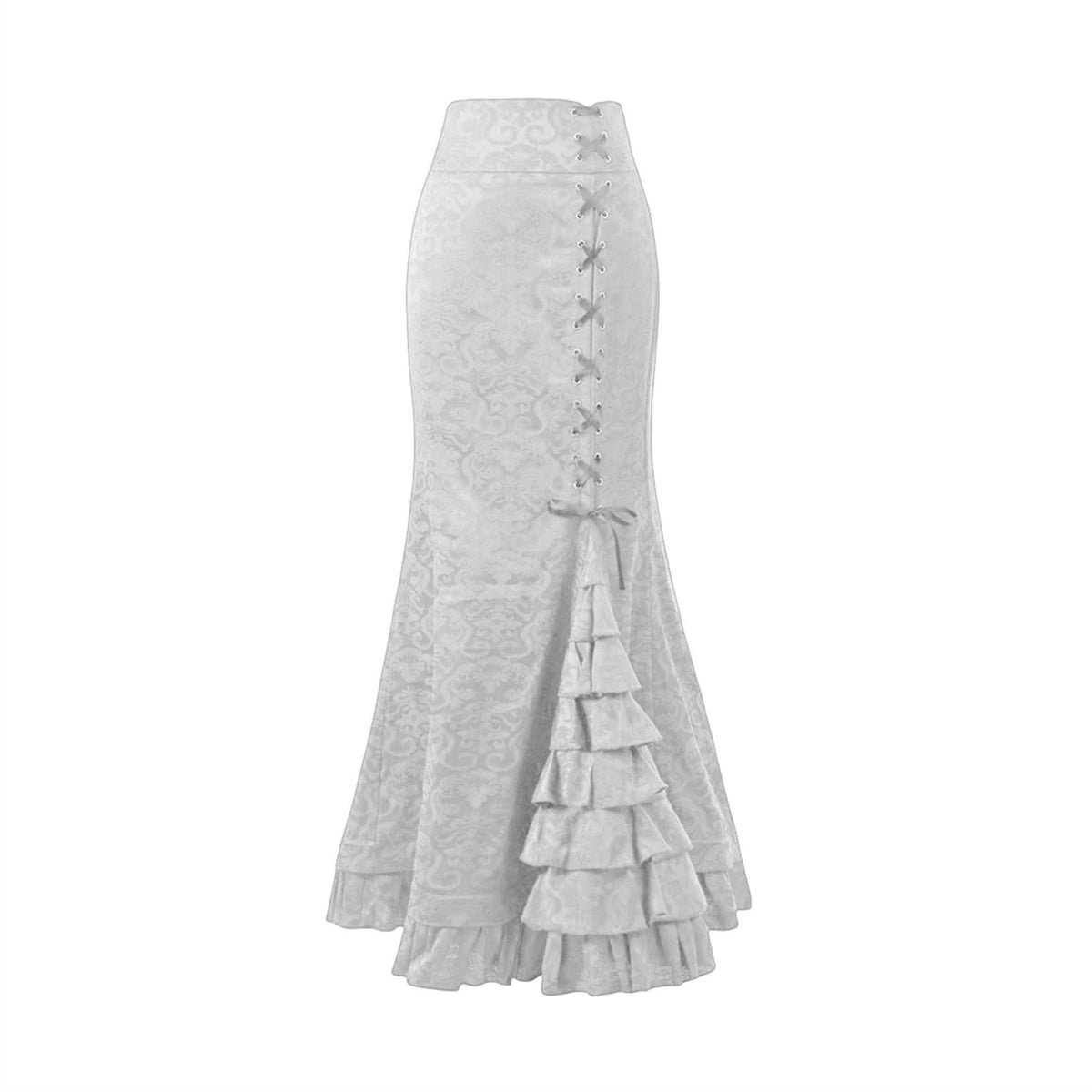 Women Goth Renaissance Mermaid Long Maxi Skirt - Lace-up Ruffled Floral Vintage Style, Club Disco Ball