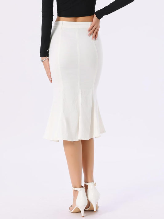 Allegra K Denim Skirt for Women Fishtail Midi Jean Skirts