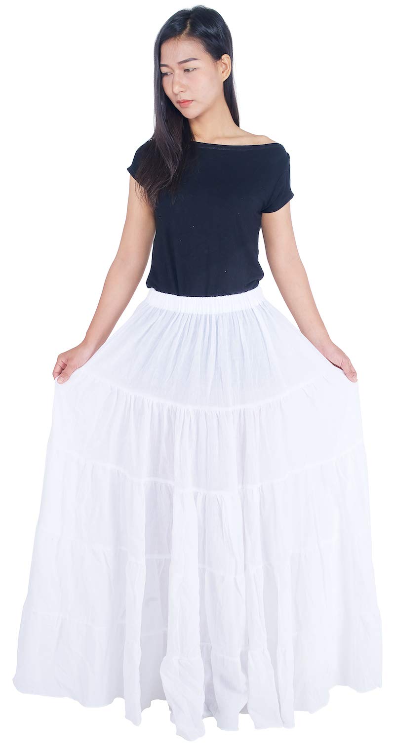 Lannaclothesdesign Women's Cotton Long Ruffle Maxi Skirt