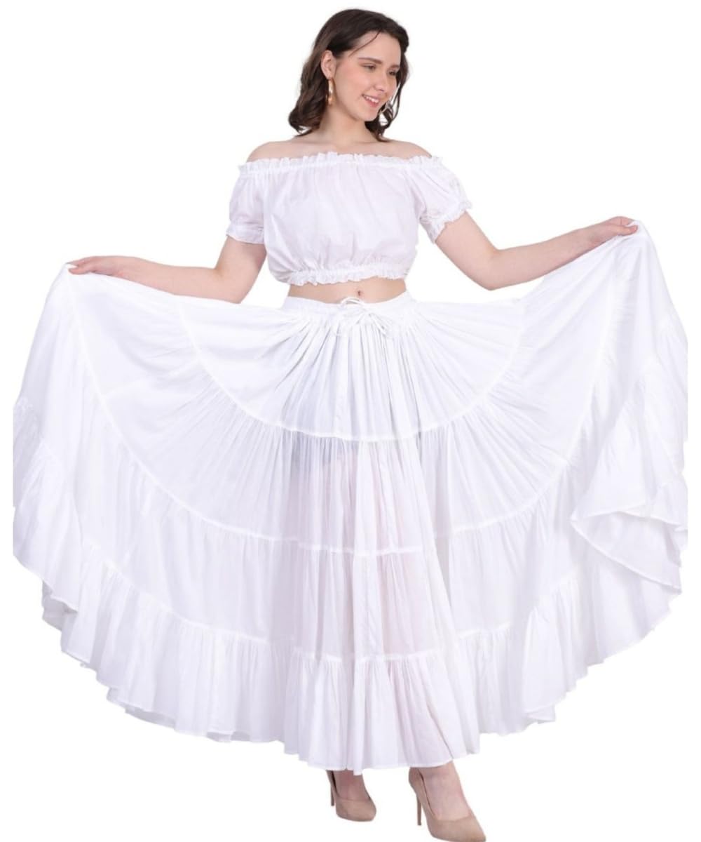 Wevez® Women's Plus Size Maxi Skirt Gypsy 25 Yard Long Flowy Solid Color Cotton Renaissance Skirt
