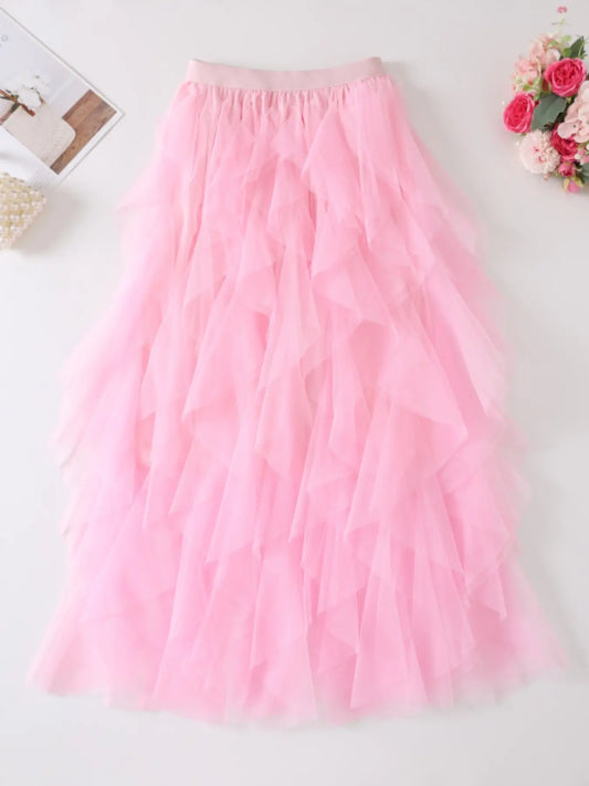 1Pc Irregular Layered Tulle Dance Maxi Skirt, Elastic Waist Flowy Swing Performance Long Skirt for Women Dance Wear, Belly Dance Skirt