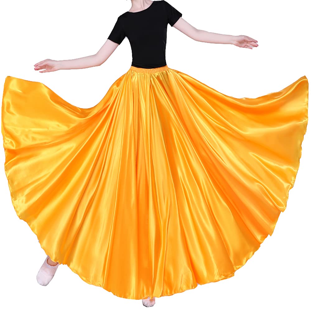 Women Long Tulle Shiny Satin Maxi Flowy Dance Skirt