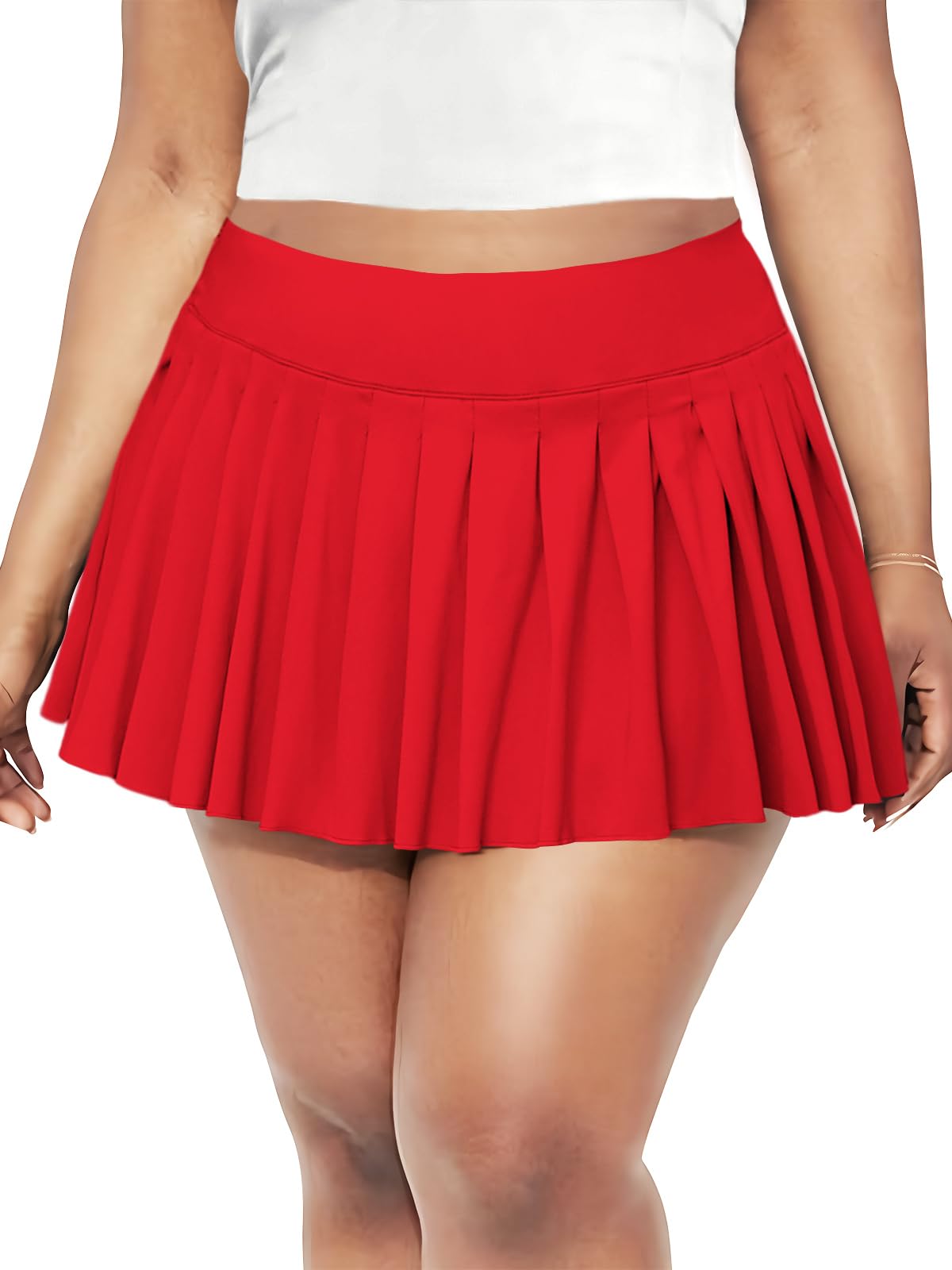 Moon Wood Women Plus Size Mini Skirt with Shorts High Waist Y2k Basic Versatile Micro Skort for Cheerleader Skater Tennis