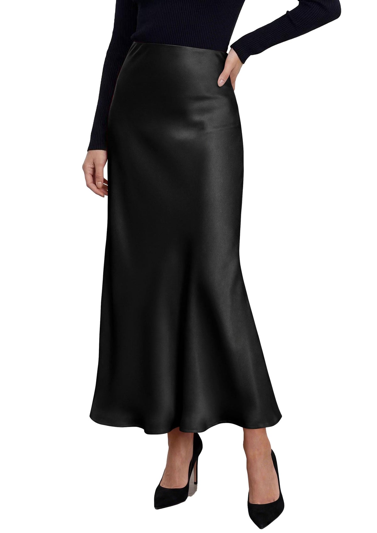 PRETTYGARDEN Women's Silk Satin Maxi Skirts Fall Clothes