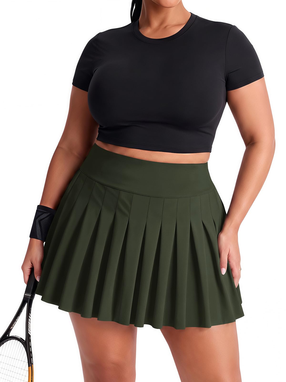 Moon Wood Women's Plus Size Pleated Tennis Skirt with Shorts High Waisted Lightweight Athletic Golf Skorts Workout Skirts