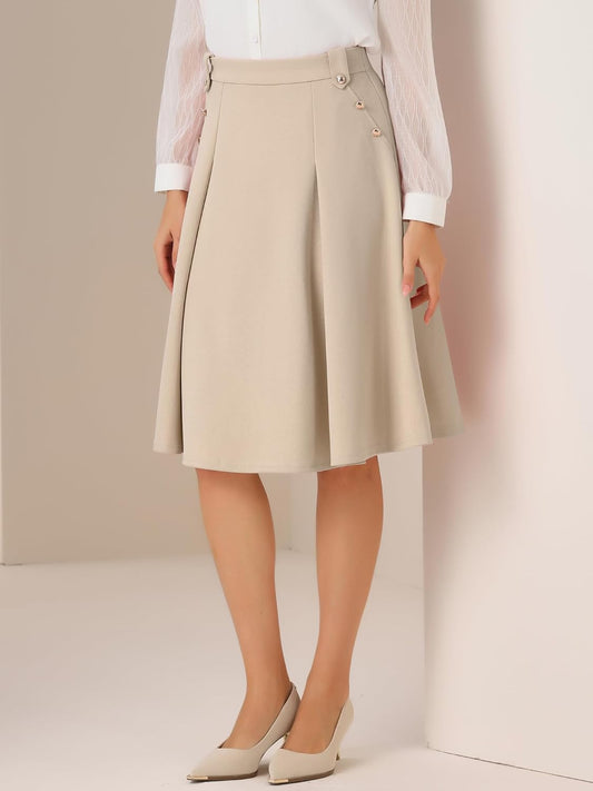 Allegra K Women Vintage High Waist A-Line Pleated Midi Business Skirt