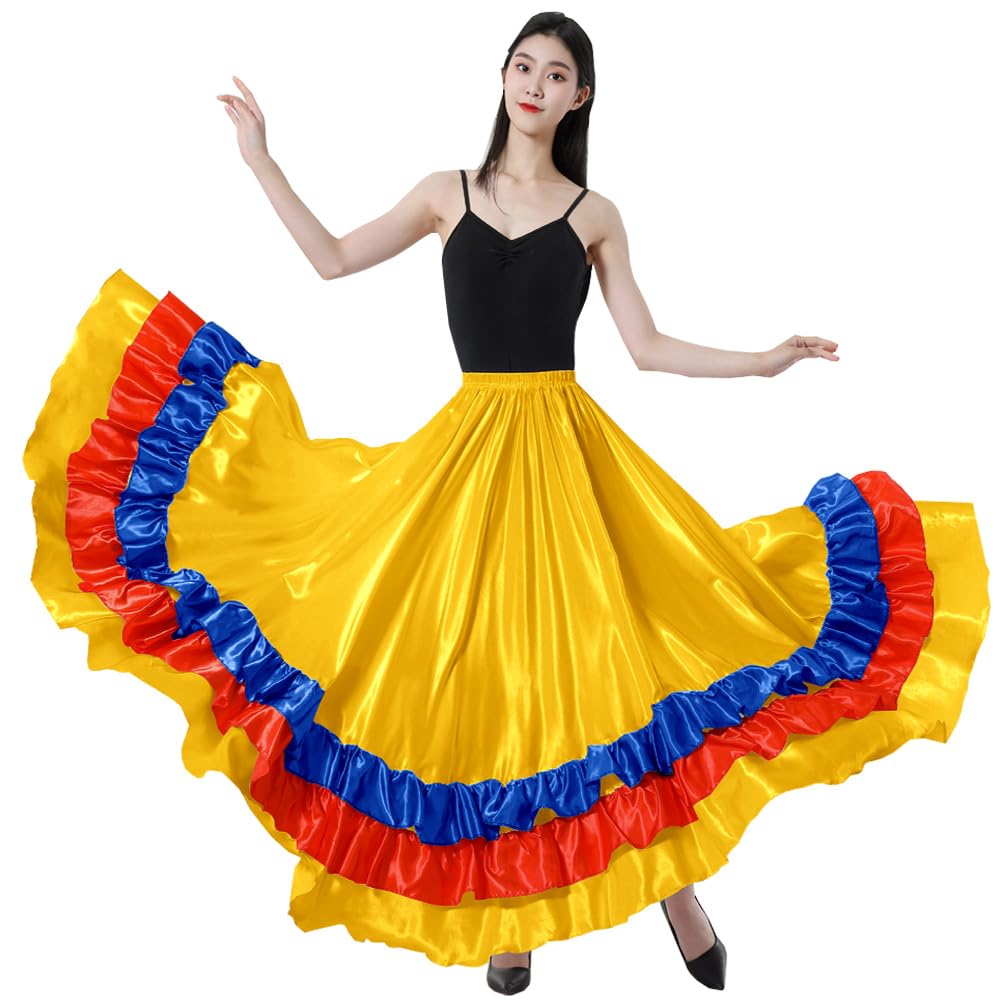 Adult Ruffles Black Red Green Maxi Long Dance Skirt