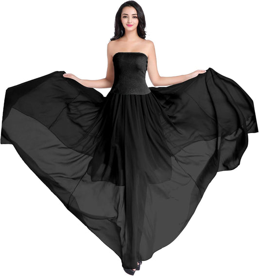 v28 Women Full/Ankle Length Elastic Pleated Retro Maxi Chiffon Long Skirt