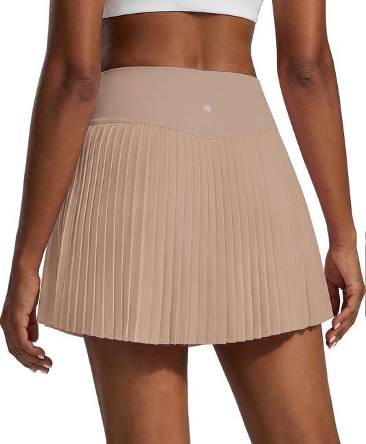 PINSPARK 15" Pleated Tennis Skirts for Women with Shorts Flowy Mini Skorts