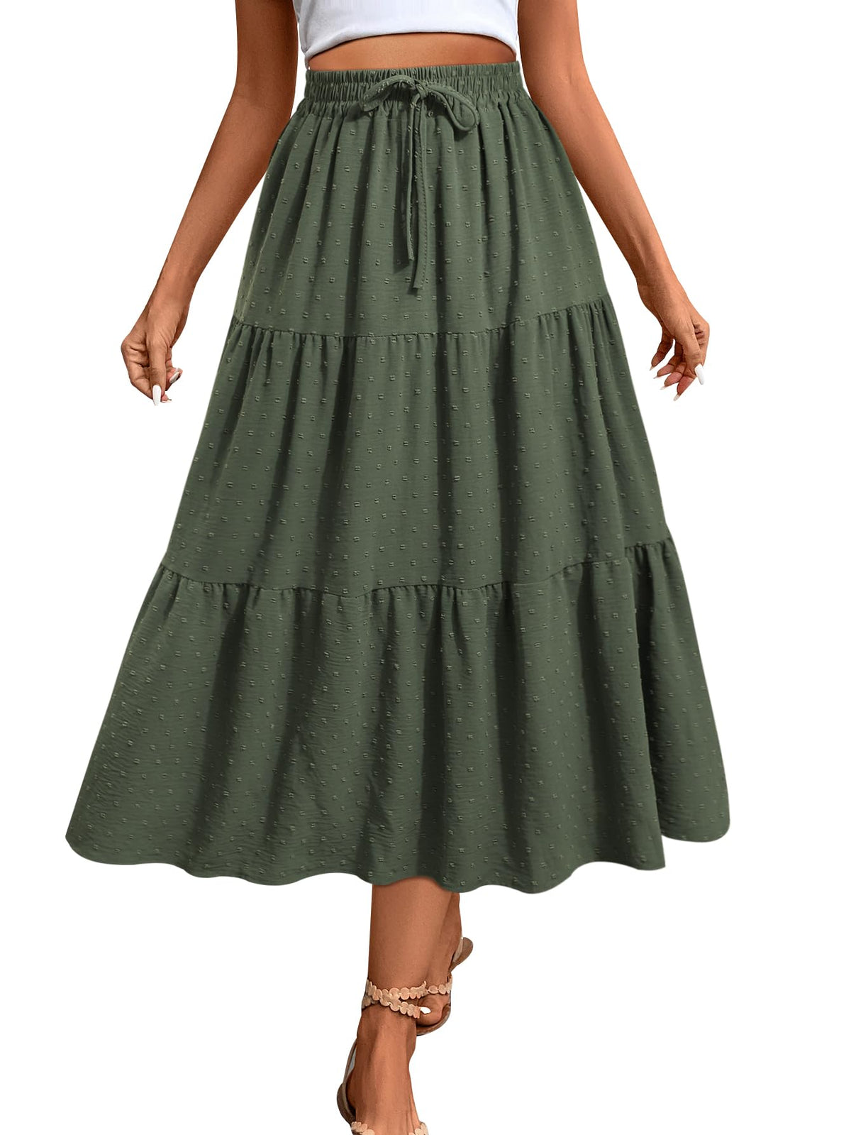 SEAFORM Women's Polka Dot Midi Skirt Flowy High Waisted Casual Skirts