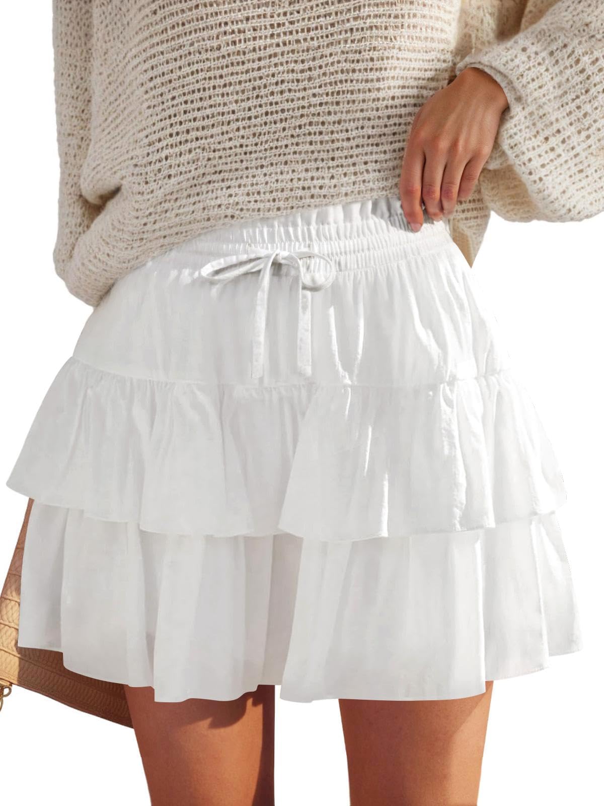 JEKAOYI Shorts for Women Ruffled Tiered Pleated Mini Skirts Boho High Waist Flowy Comfy Tennis Golf Skorts