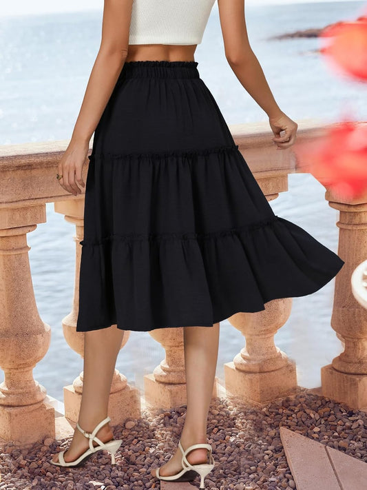 Berydress Midi Skirts for Women 2026 High Waist Casual Summer Boho Skirt