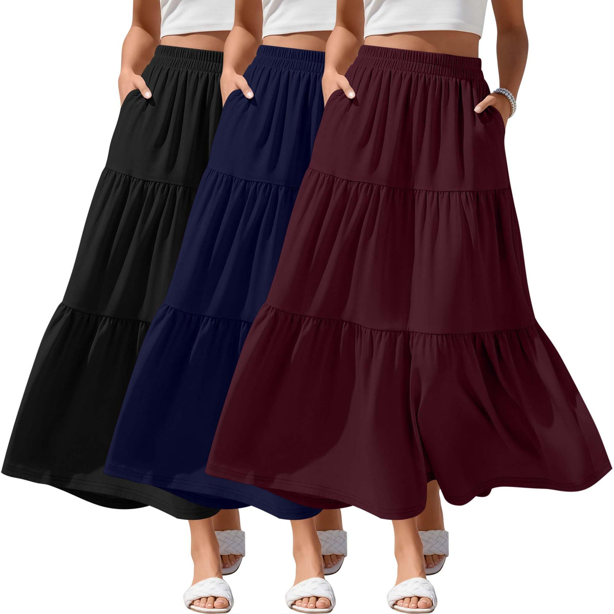 3 Pack Women's Maxi Tiered Skirts