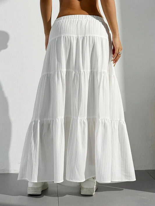 Maxi Skirt for Women Long Boho Flowy Ruffle Elastic High Waist