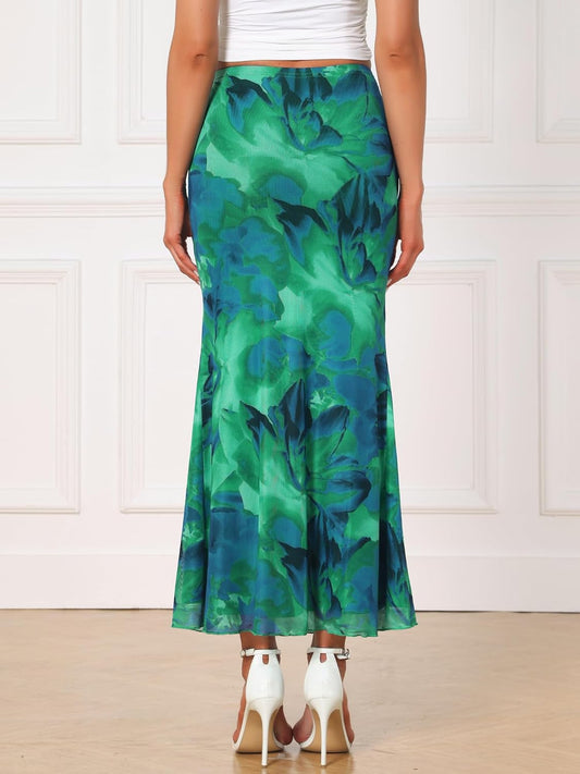 Allegra K Floral Mesh Maxi Skirt for Women Summer 2026 High Waisted Boho Bodycon Fishtail Long Skirts