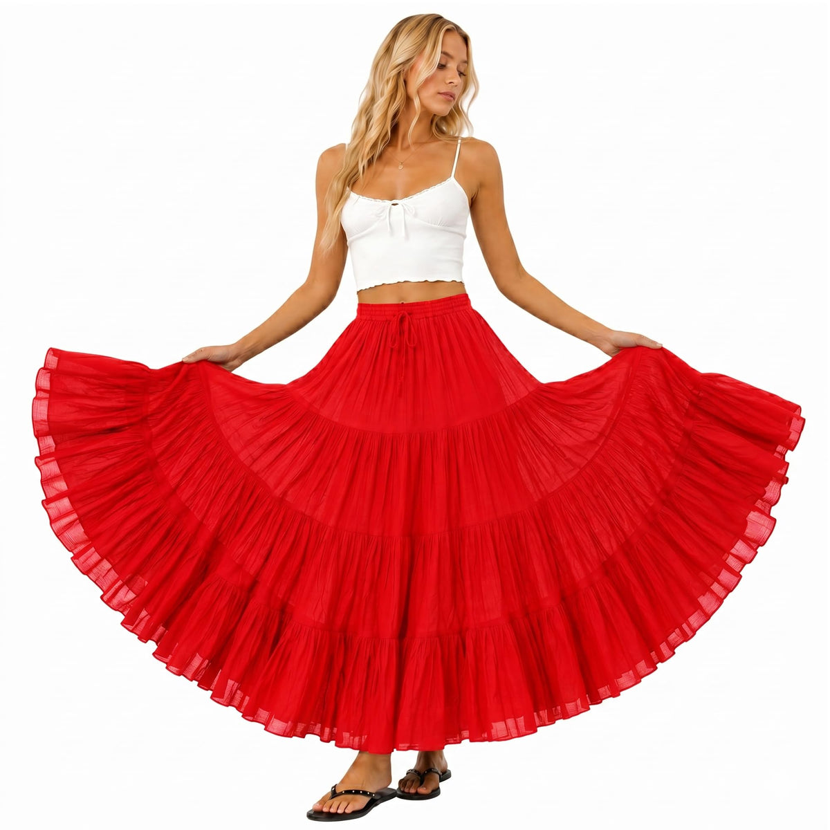Women's 25 Yard Cotton Gypsy Skirt Boho Belly Dance Maxi Long Skirt