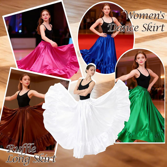 Satin Belly Dance Skirt for Women Maxi Midi Dress Circle Skirt Elastic Waist Stage Performance Holiday Party Dance Skirts