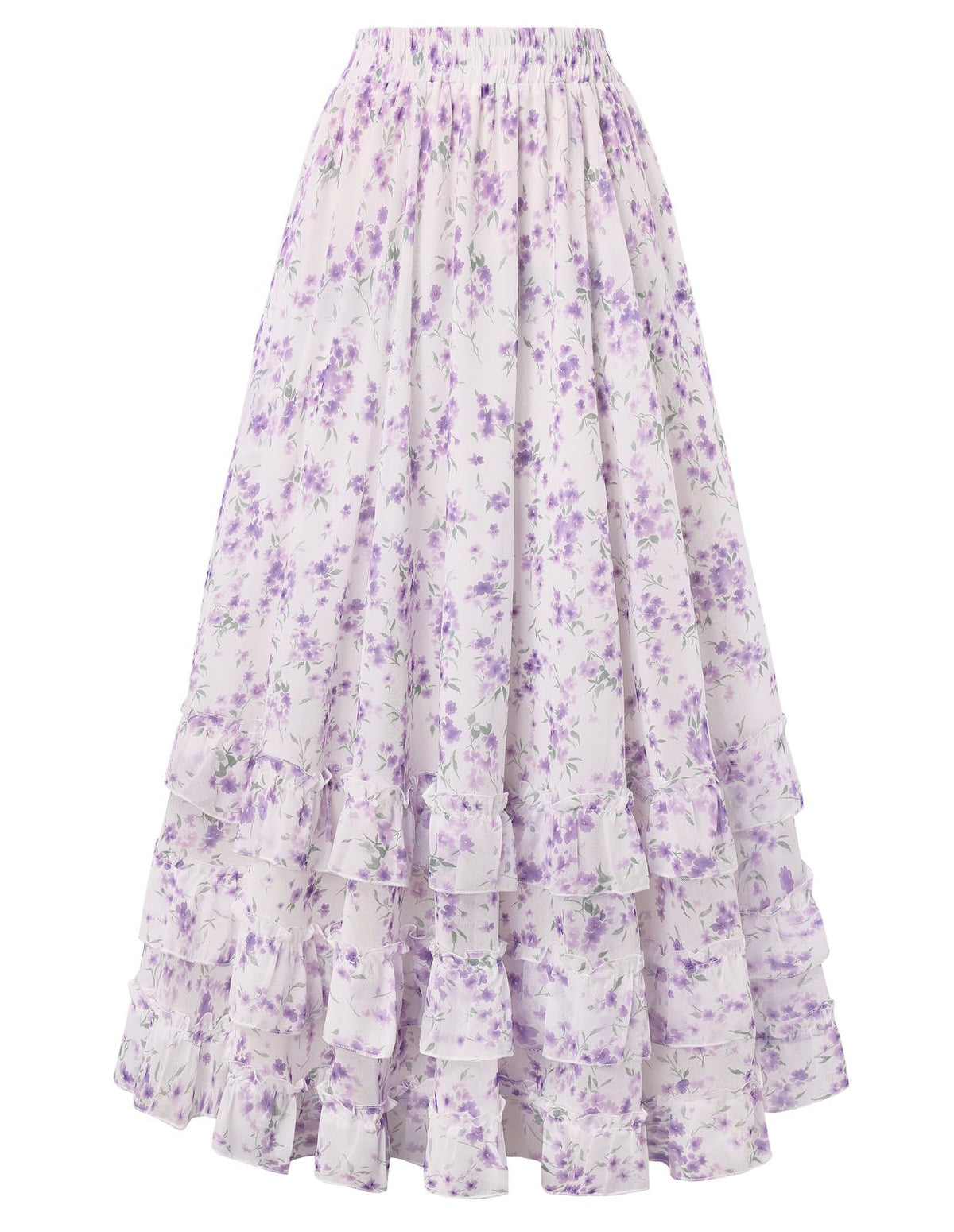 Scarlet Darkness Maxi Skirts for Women Floral Chiffon Ruffle Long Skirt
