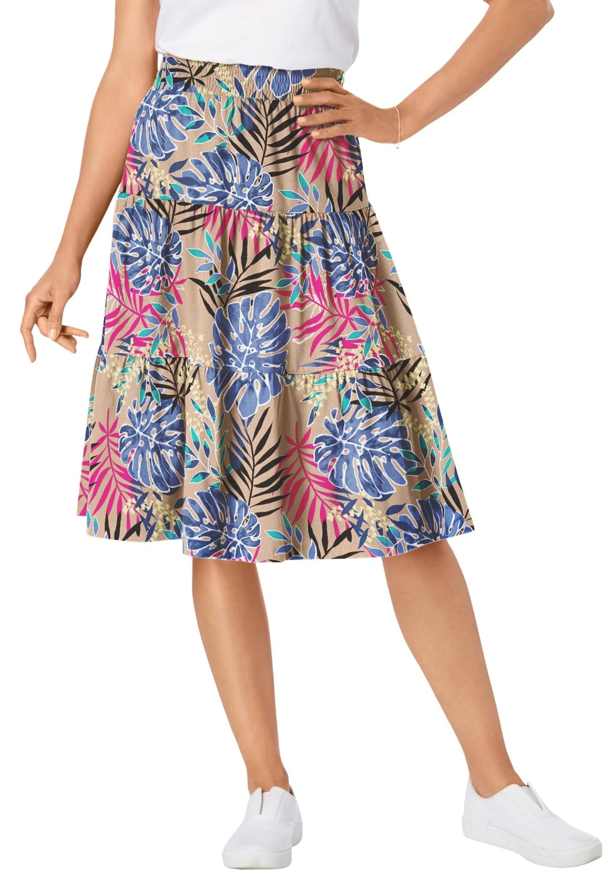 Woman Within Elastic-Waist Knit Tiered Skirt