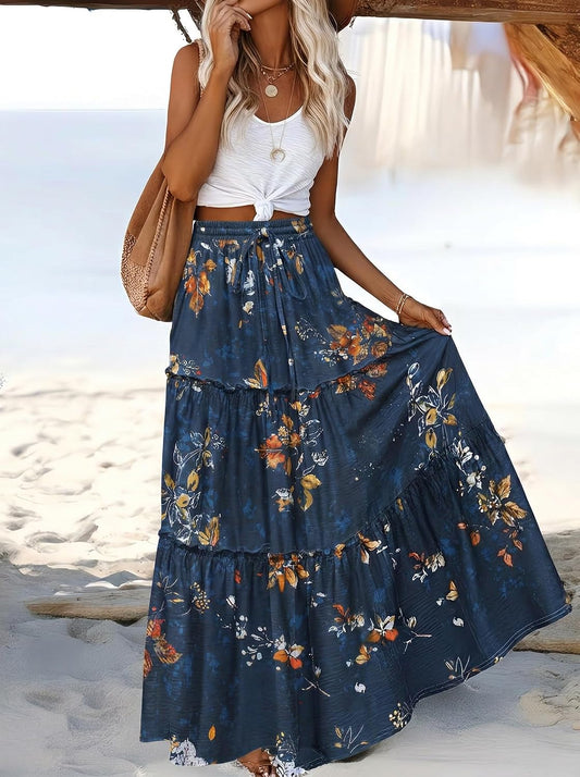 Zeagoo Womens Casual Maxi Skirts for Women 2026 High Waist Boho Skirts Floral Printed Long Flowy Skirt with Pockets