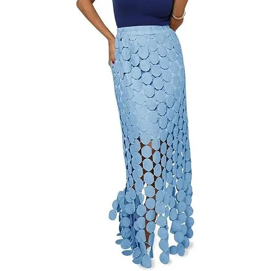 Cicy Bell Womens Hollow Out Maxi Skirts Summer High Waisted Boho Fringe Hem Long Skirt