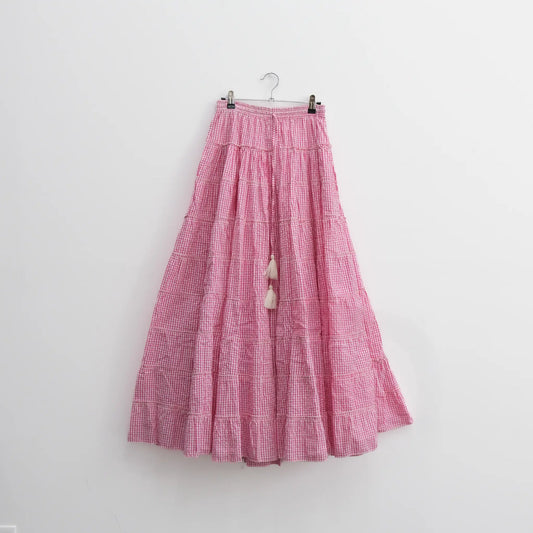Gingham Flowy Skirt, Cotton Long Tiered Skirt with Pockets, Summer Maxi Bohemian Skirt, Cottagecore Boho Skirt