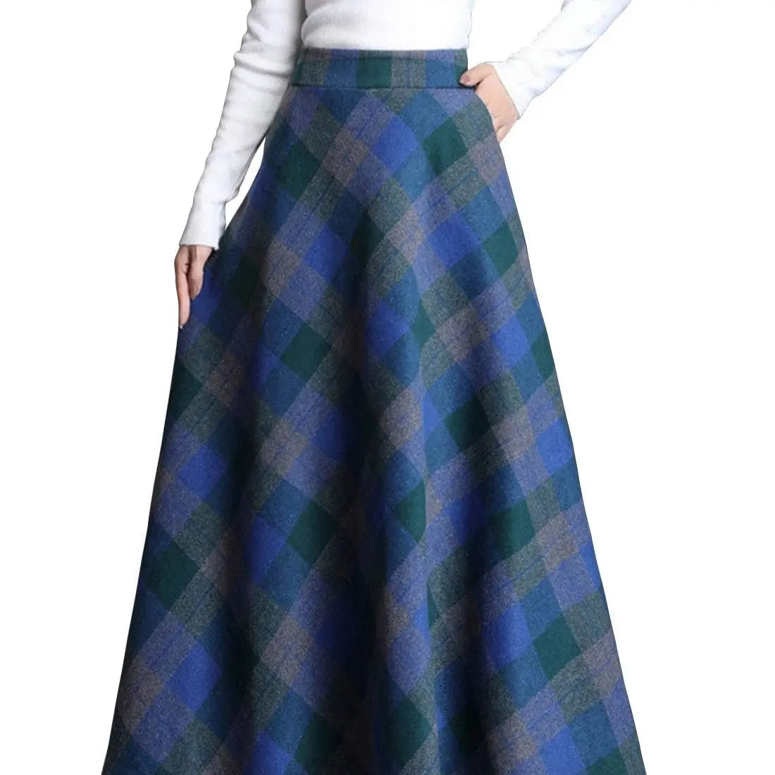 Ebossy Women's Vintage High Waist Wool Blend Plaid A-Line Long Maxi Skirt with Pocket Bottoms Womenswear,clothes for back to school,first day of school outfits