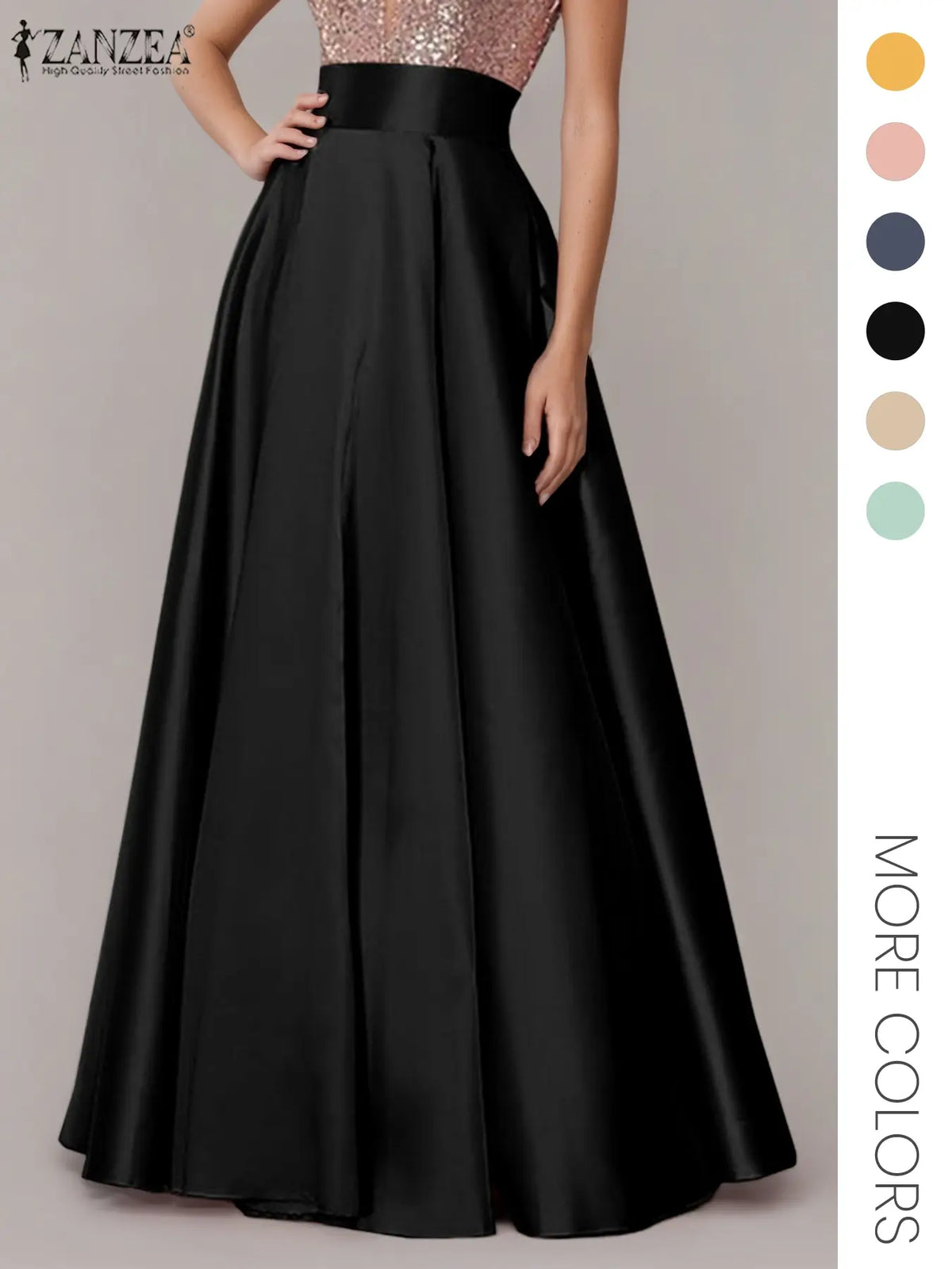 Women's Solid Satin High Waist Fitted Flare Skirt, Trendy Flirty Skirt, Flared Skirts, Elegant Fashion A Line Maxi Skirt for Party Dating Wear, Ladies Bottoms for All Seasons, Womenswear