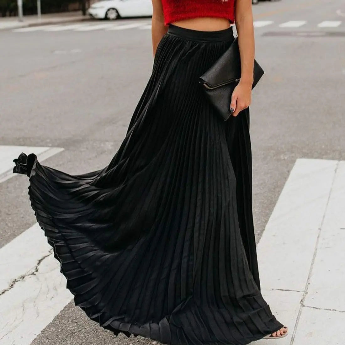 Ebossy Women's High Waist Flowy Pleated Chiffon Maxi Skirt - Casual Loose Fitted, Elastic Waist, Summer Fall Winter Wear, Basic Minimalist Design Womenswear,back to school shopping