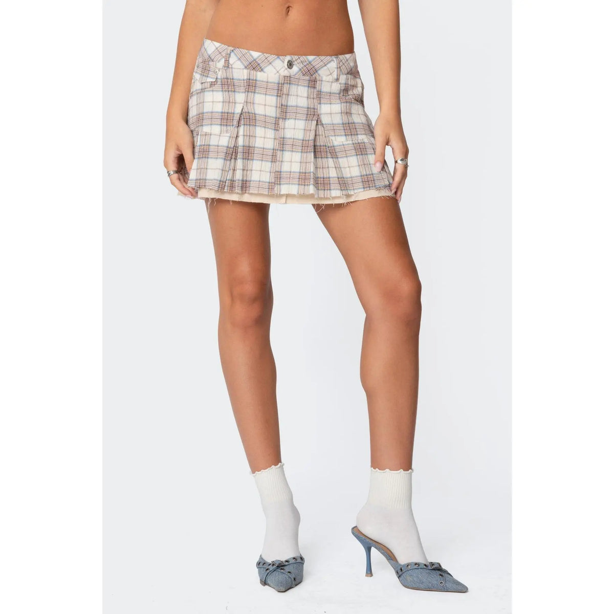 Roni Plaid Pleated Mini Skirt