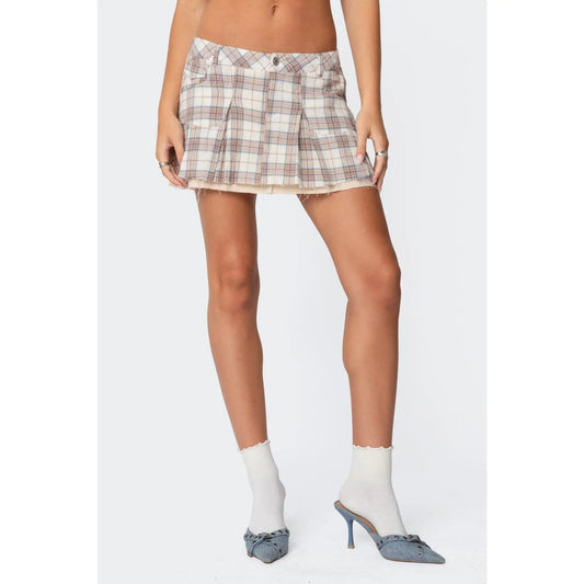 Roni Plaid Pleated Mini Skirt