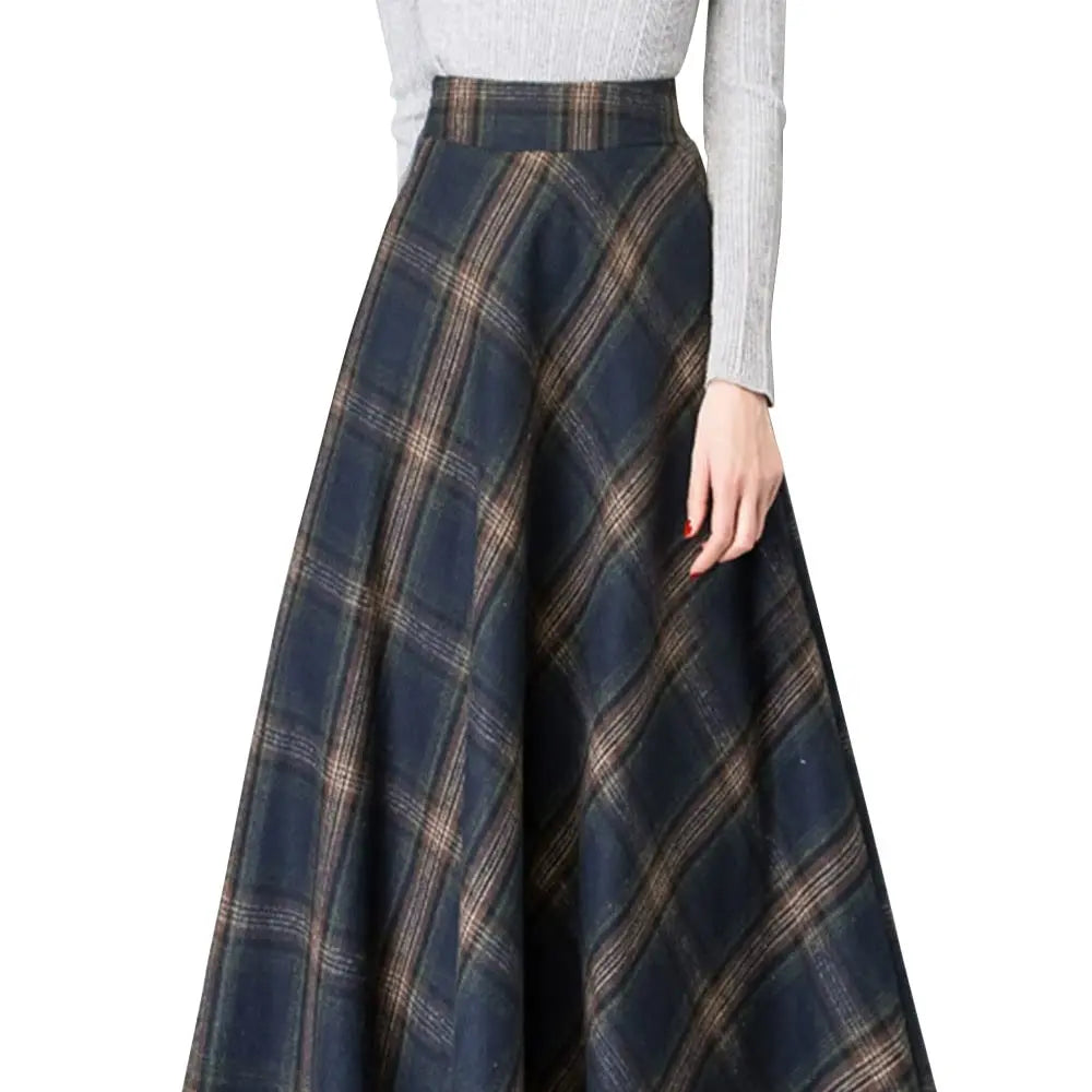 Ebossy Women's Vintage High Waist Wool Blend Plaid A-Line Long Maxi Skirt with Pocket Bottoms Womenswear,clothes for back to school,first day of school outfits