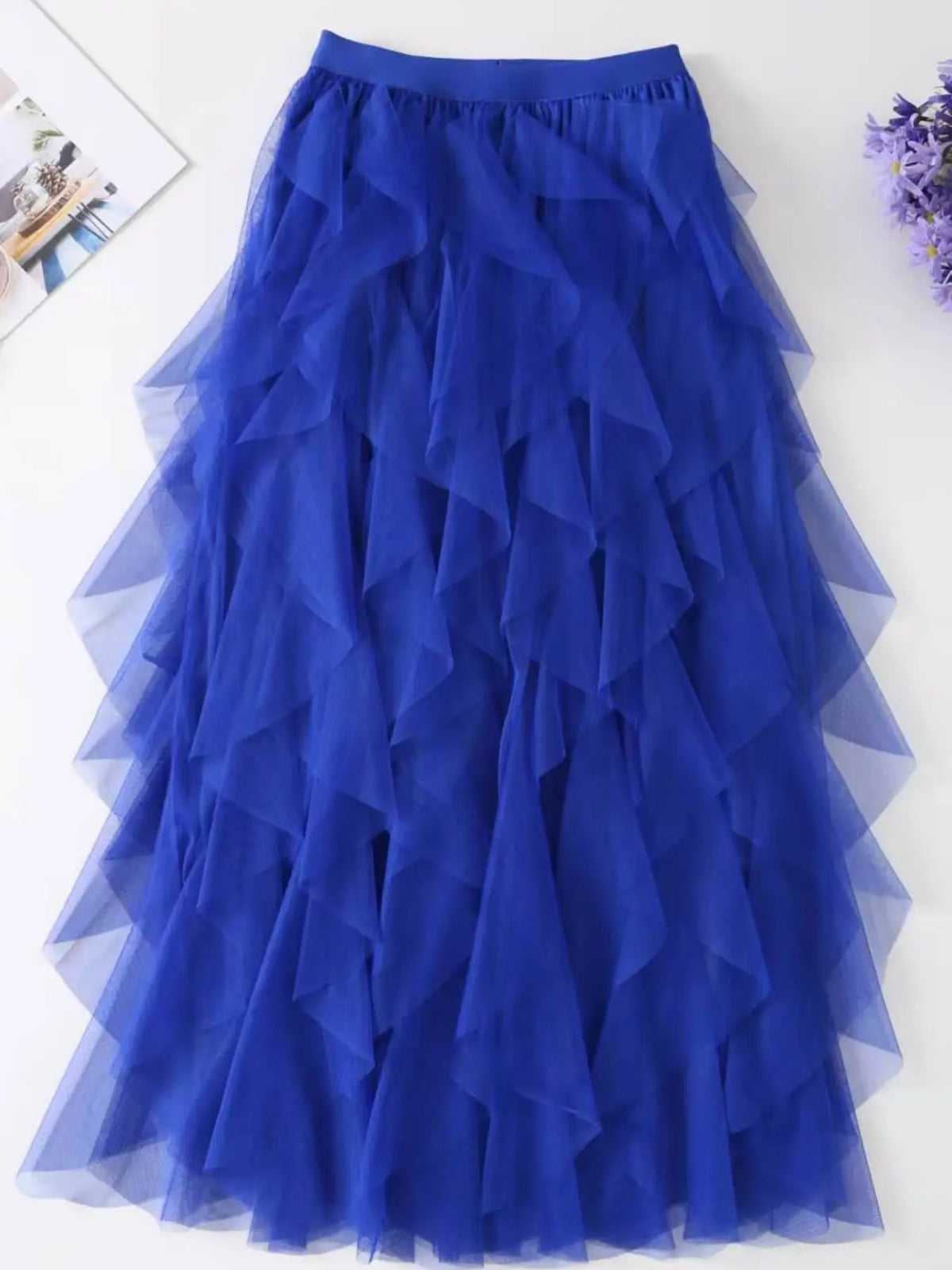 1Pc Irregular Layered Tulle Dance Maxi Skirt, Elastic Waist Flowy Swing Performance Long Skirt for Women Dance Wear, Belly Dance Skirt