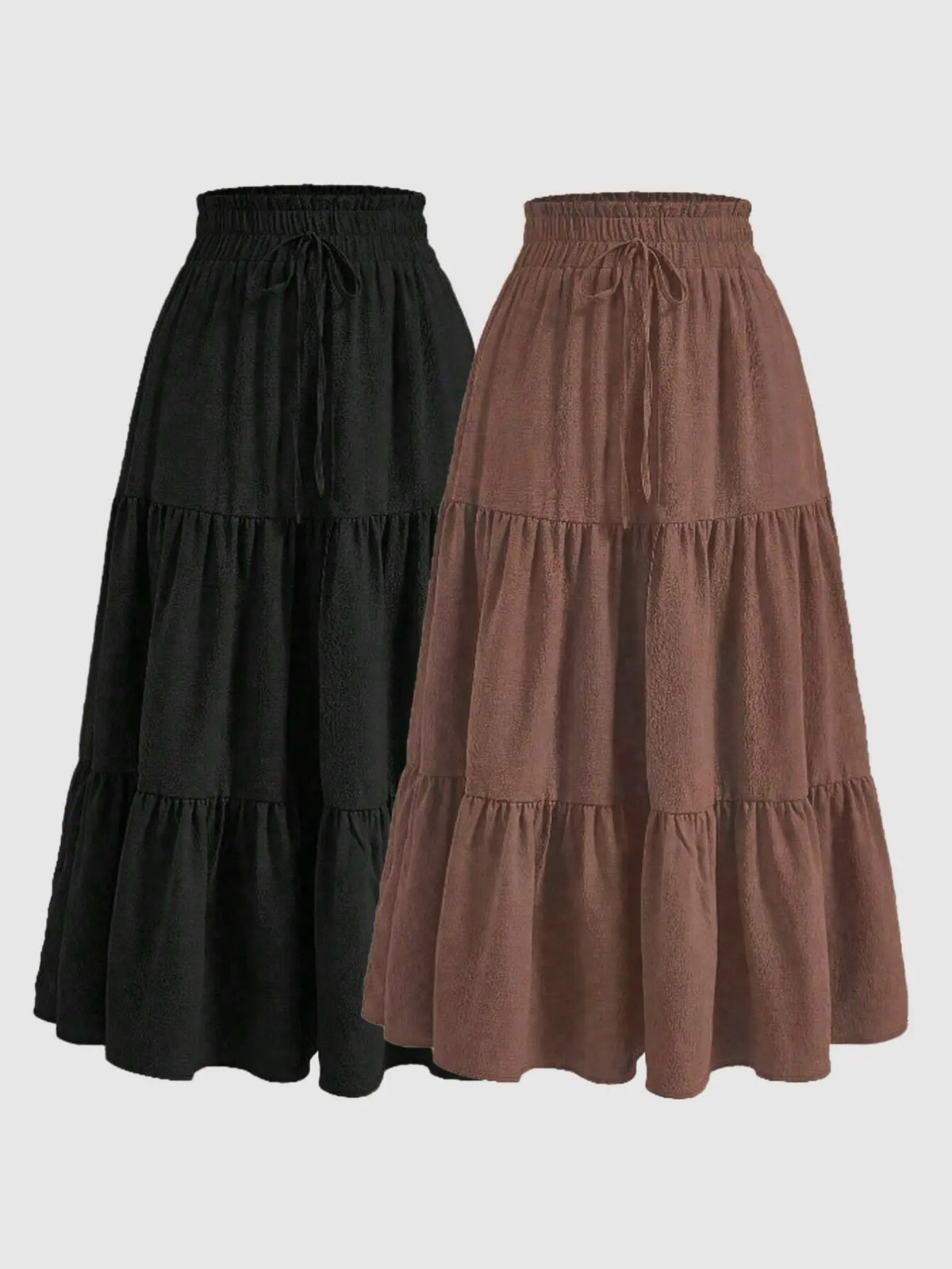 Women's 2 Piece Casual Drawstring Layered Ruffles Fitted Layered Ruffles Long Skirts, Thin Woven Fabric Lightweight Plain All Seasons Wear, Fitted Design Casual Fashion Skirt, Womenswear