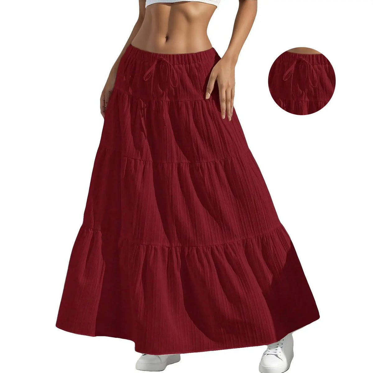 Women's Boho Comfy Solid Maxi Skirt - Elastic High Waist, Flowy Tiered A-Line, Ruffle Pleated Bottoms - Summer Beach Skirts for Women, Spring Soft Style,sohochic