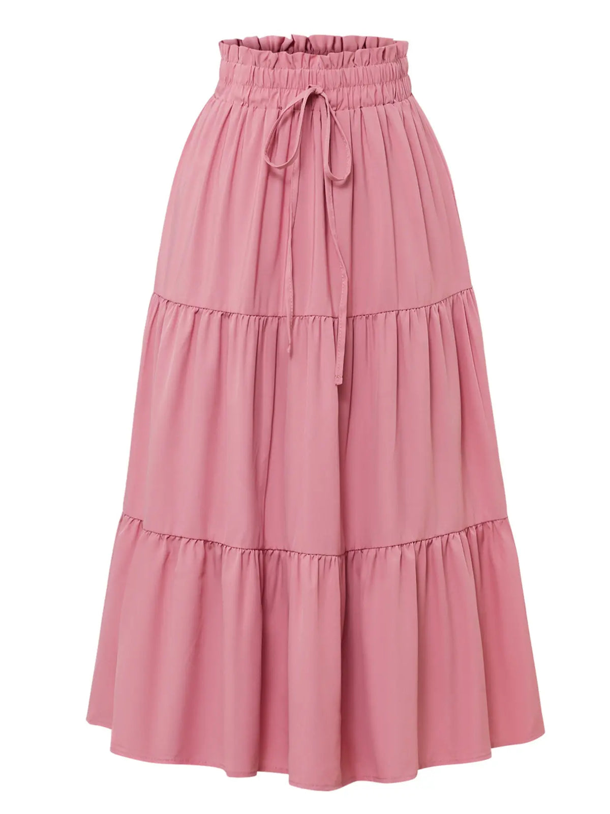Boho High-Waisted Fishtail Skirt Bottoms, Bohemian Floral Skirt, Plain Color Solid A-Line Midi Dress, Layered Ruffle Hem, Casual Long Skirt for All Seasons