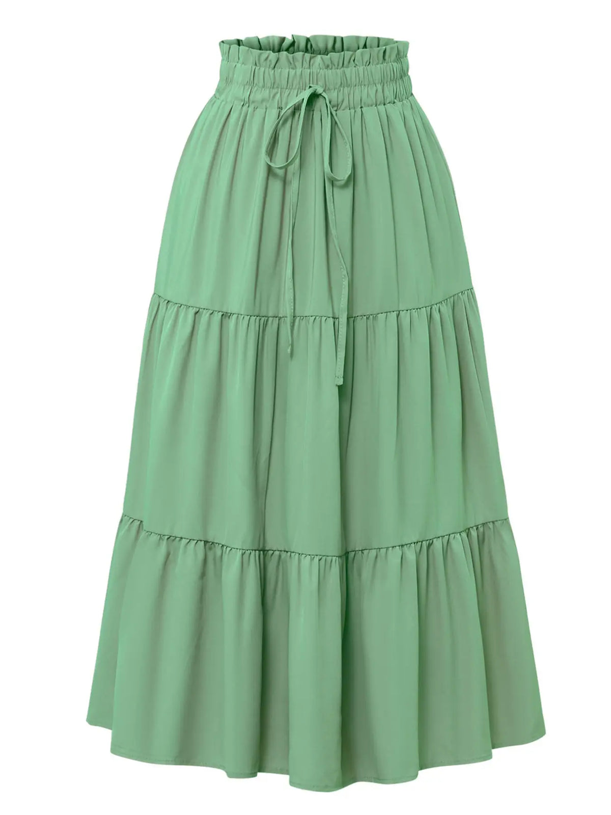 Boho High-Waisted Fishtail Skirt Bottoms, Bohemian Floral Skirt, Plain Color Solid A-Line Midi Dress, Layered Ruffle Hem, Casual Long Skirt for All Seasons