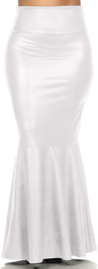 917 - Plus Size Faux Leather Pleated High Waist Maxi Mermaid Skirt