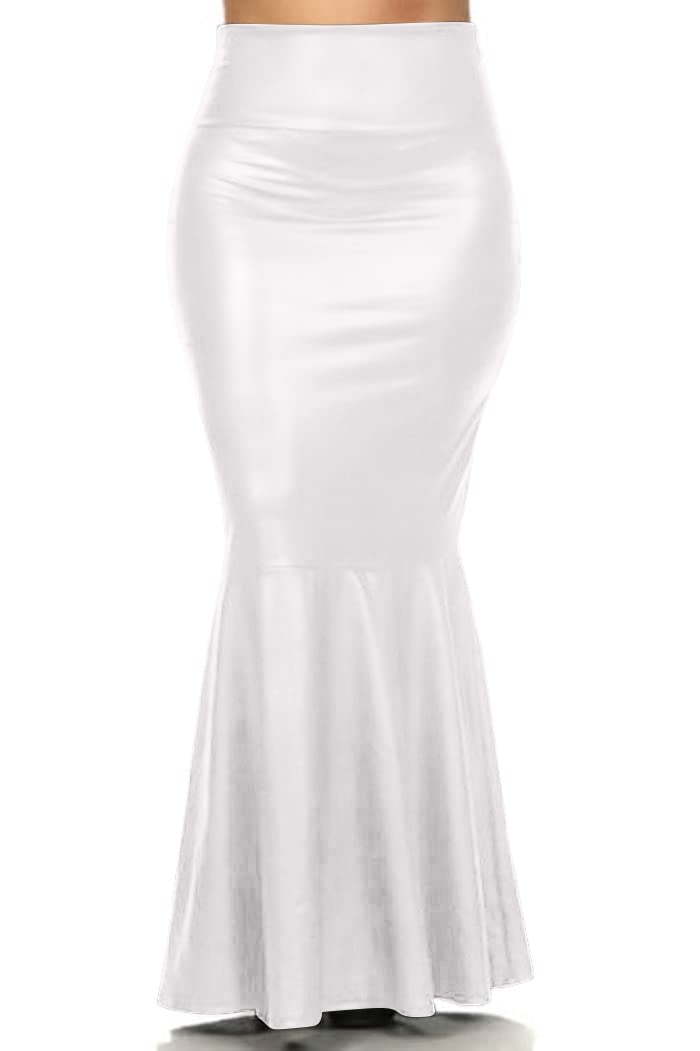 917 - Plus Size Faux Leather Pleated High Waist Maxi Mermaid Skirt