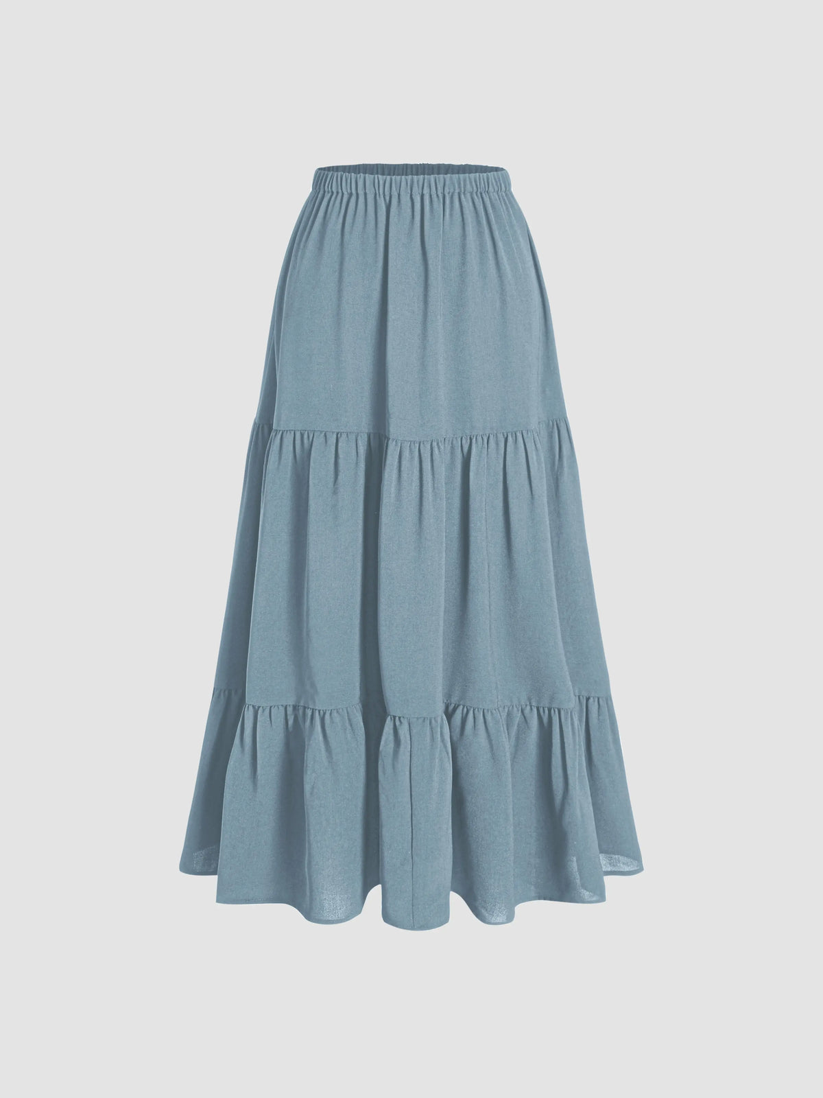 Cider Solid Elastic Waist Ruffle Hem Tiered Maxi Skirt,clothes for back to school,first day of school outfits