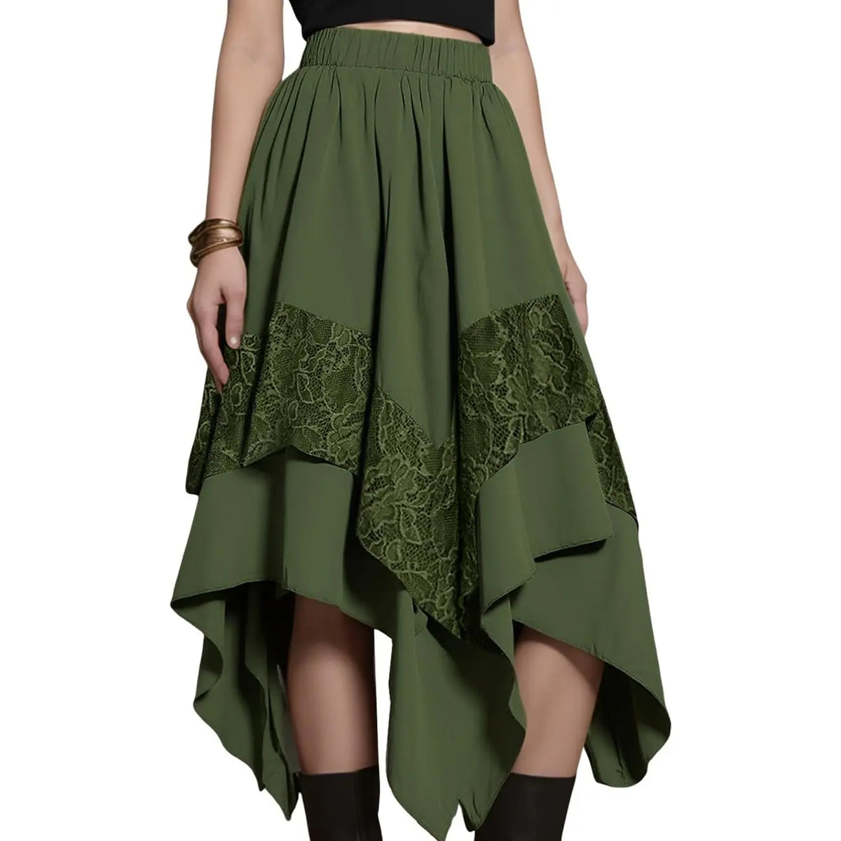 Arssm Womens Renaissance Skirt Lace Tiered Asymmetrical Flowy Fairy Long Skirt High Waist Gothic Midi Skirts