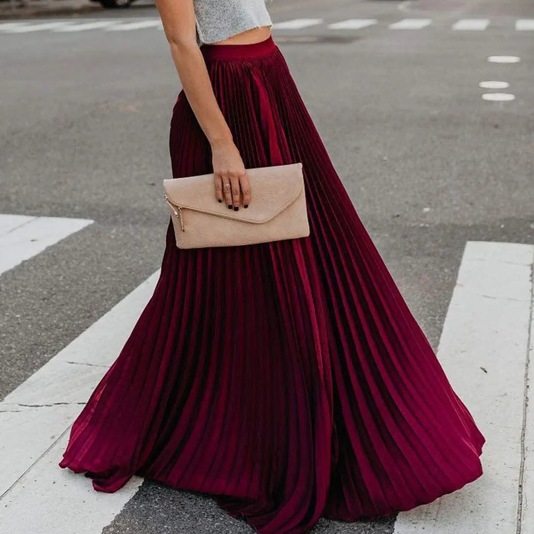 Ebossy Women's High Waist Flowy Pleated Chiffon Maxi Skirt - Casual Loose Fitted, Elastic Waist, Summer Fall Winter Wear, Basic Minimalist Design Womenswear,back to school shopping
