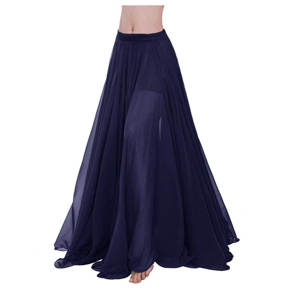 themilestocks Women Chiffon Maxi Skirt 9 Yard Hem Long Summer Mopping Dress Ankle-Length Elastic Pleated Retro Beach