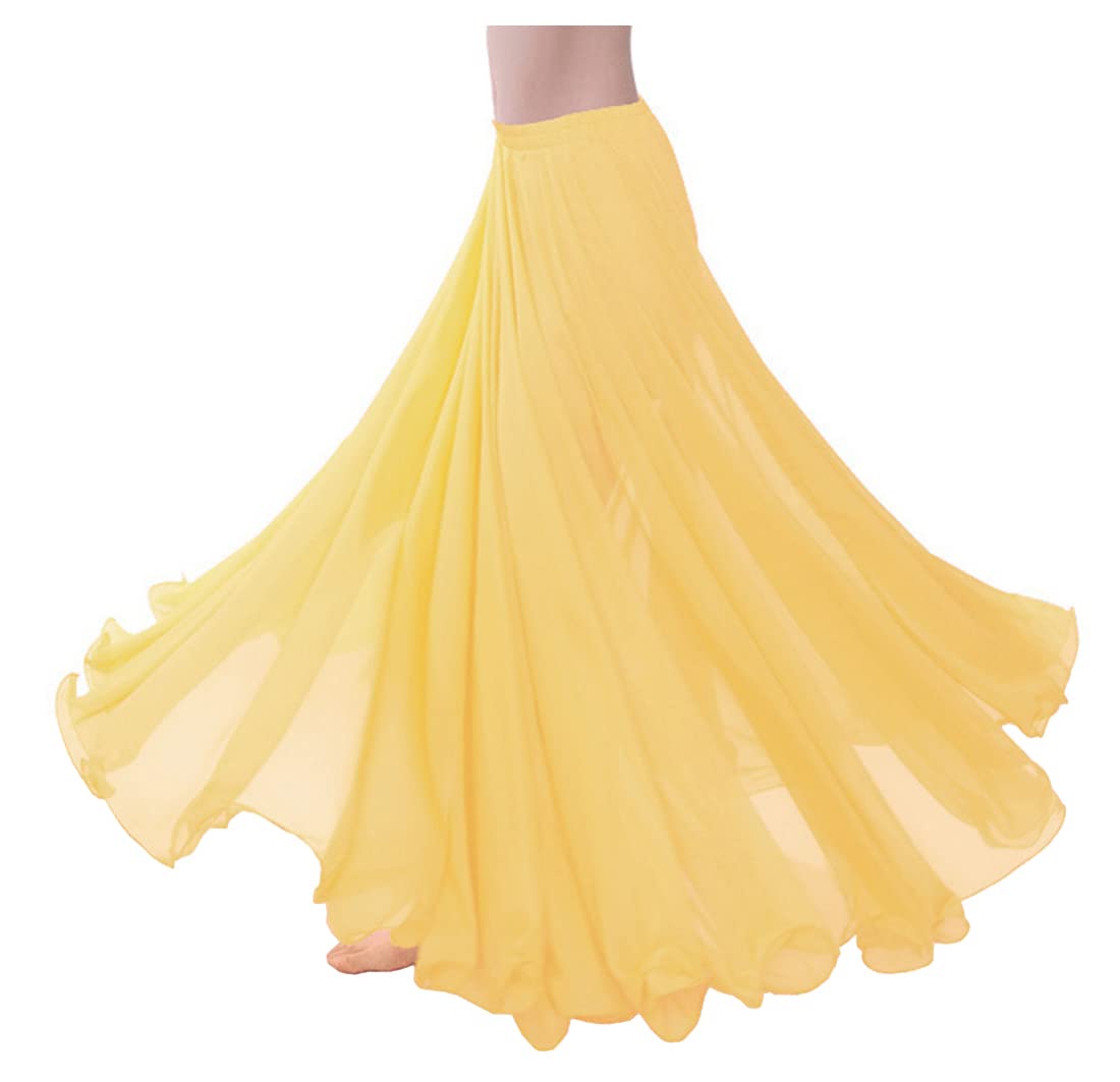 themilestocks Women Chiffon Maxi Skirt 9 Yard Hem Long Summer Mopping Dress Ankle-Length Elastic Pleated Retro Beach