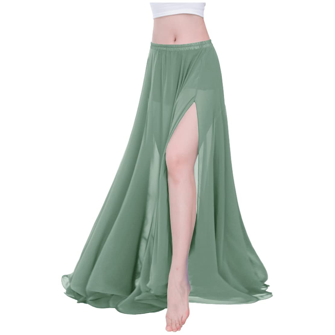 Indian Trendy Women Full/Ankle Length 2 Slide Slit Skirt Maxi Chiffon Long Petal