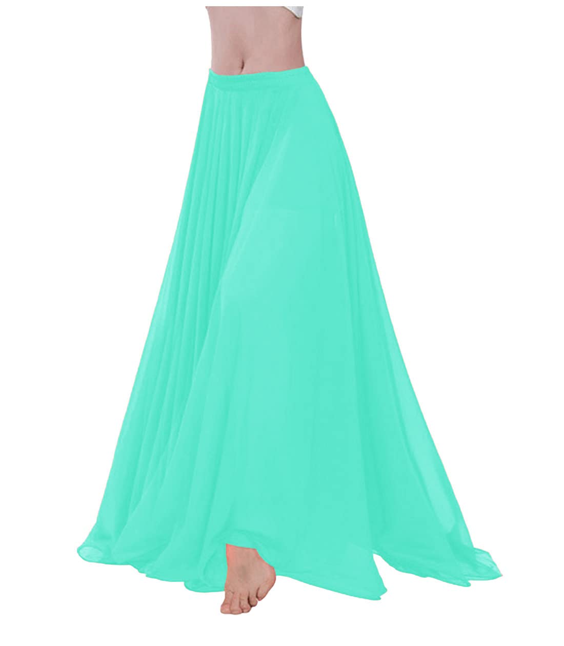 themilestocks Women Chiffon Maxi Skirt 9 Yard Hem Long Summer Mopping Dress Ankle-Length Elastic Pleated Retro Beach